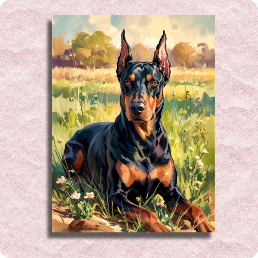 Doberman Meadow Scene Canvas - Paint by Numbers