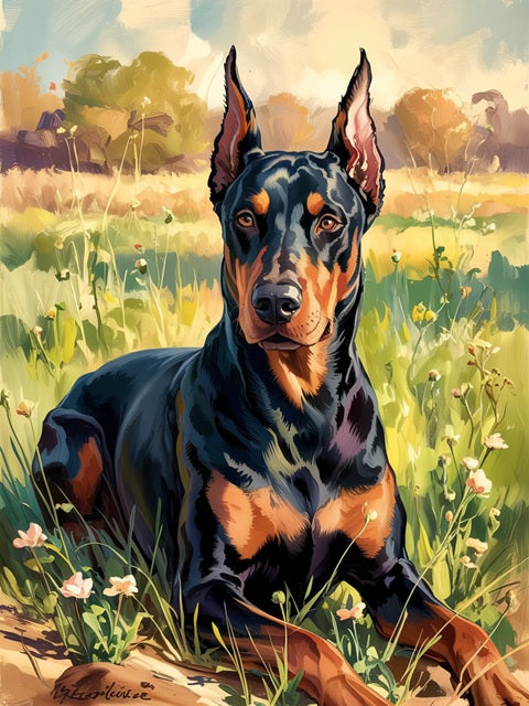 Doberman Meadow Scene - Paint by Numbers