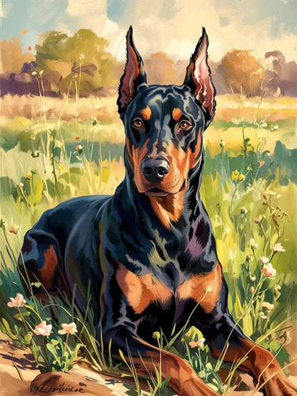 Doberman Meadow Scene - Paint by Numbers