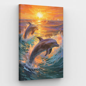 Dolfijnen houden van schilderen op nummer canvas