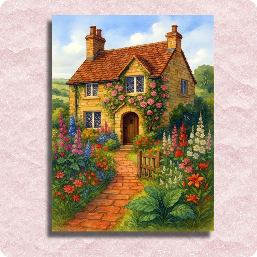 English Floral Stonehouse Canvas - Paint by numbers