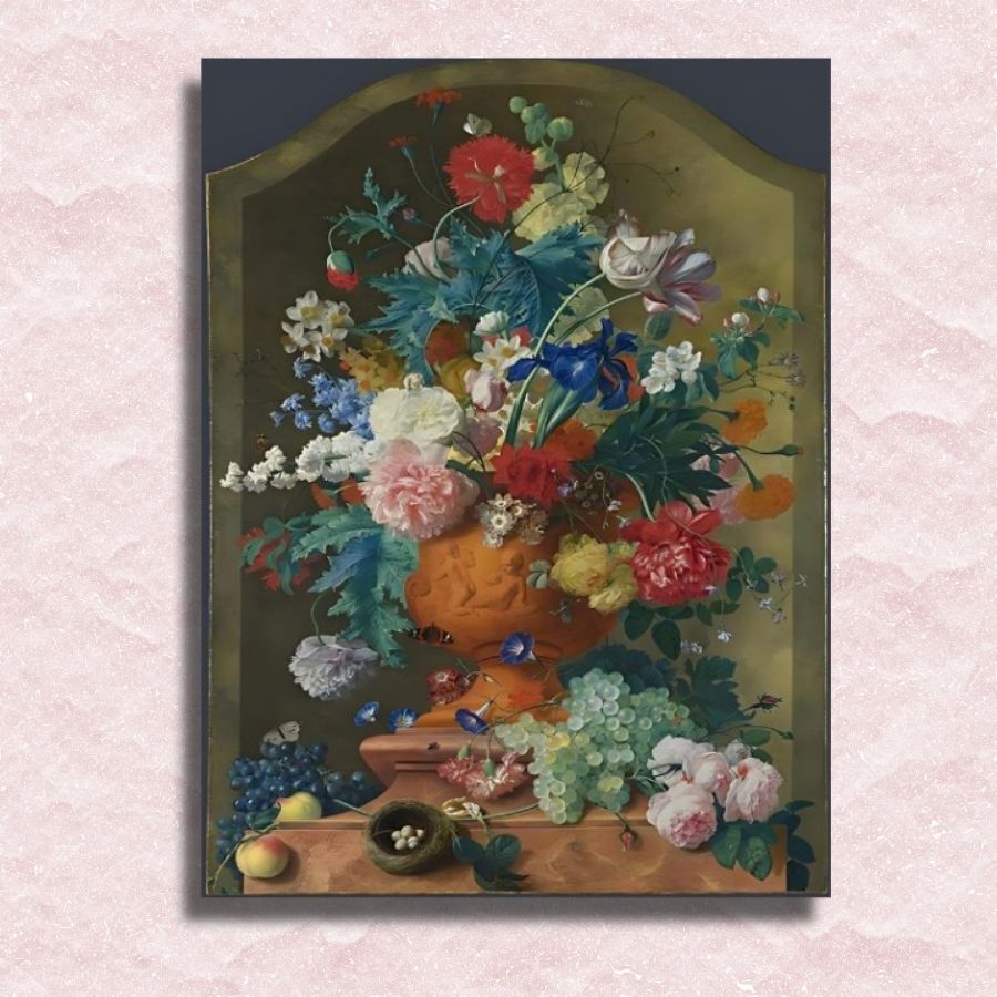 Jan Van Huysum – Blumen in einer Terrakotta-Vase auf Leinwand – Malen nach Zahlen