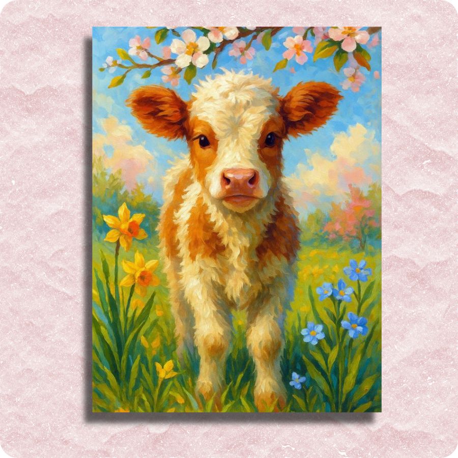 Fluffy Springtime Calf Canvas - Paint by numbers