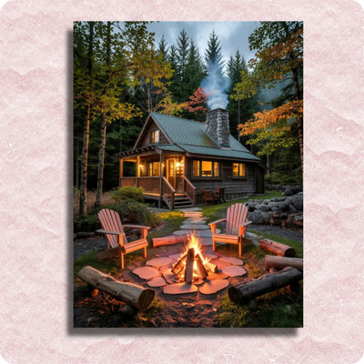 Forest Cabin Glow Canvas - Paint by numbers