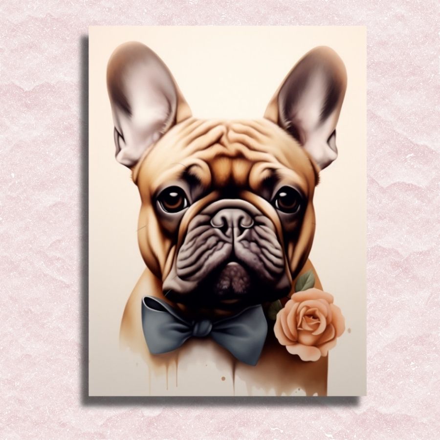 Französische Bulldogge mit Rose auf Leinwand – Malen-nach-Zahlen-Shop