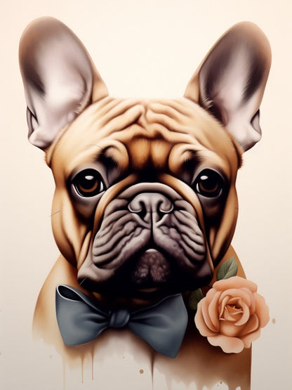 Französische Bulldogge mit Rose - Malen-nach-Zahlen-Shop