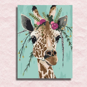Giraffe mit Blumen auf Leinwand gekrönt – Malen-nach-Zahlen-Shop