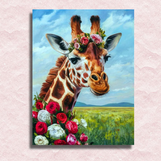 Giraffe mit Blumen auf Leinwand – Malen-nach-Zahlen-Shop
