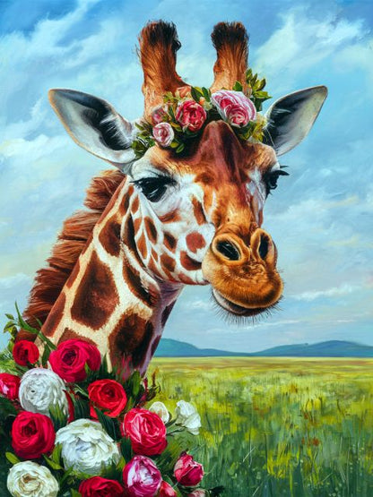 In Blumen gekleidete Giraffe - Malen-nach-Zahlen-Shop