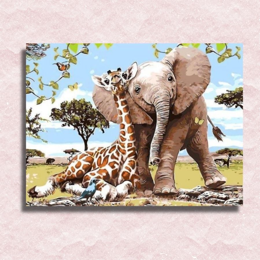 Giraffe and Elephant Canvas - Painting by numbers shop