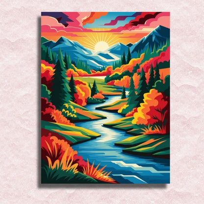 Golden Sunset Stream Canvas - Paint by numbers