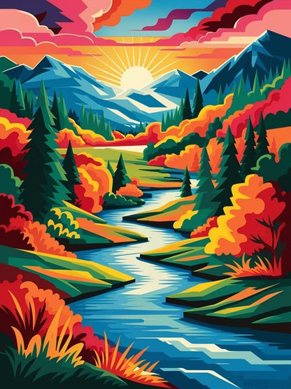 Golden Sunset Stream - Paint by numbers