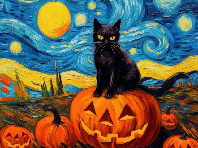 Halloween Starry Night Cat