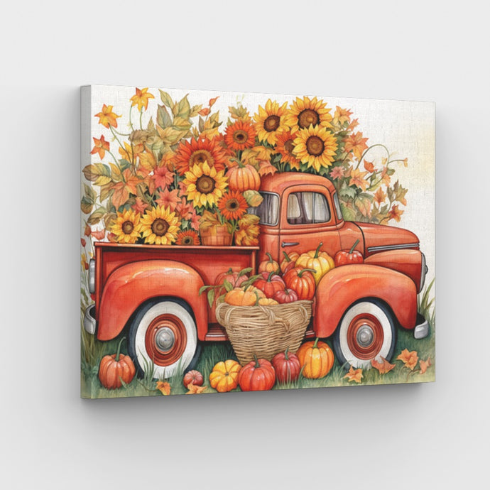 Harvest Red Truck Drive Canvas - Painting by numbers shop