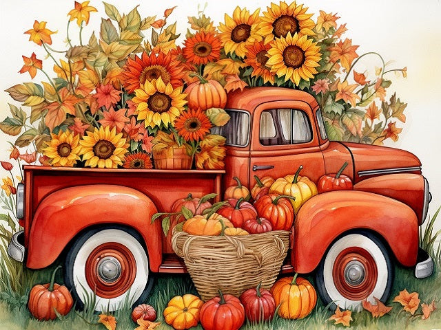 Harvest Red Truck Drive - Paint by numbers