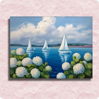 Hydrangeas and Sails Canvas - Paint by numbers