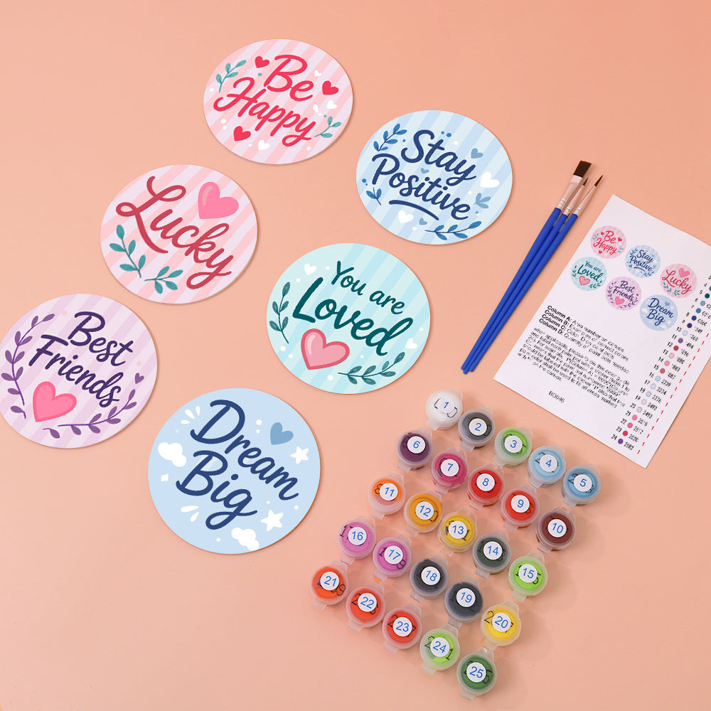 Inspiring Words Coasters - 6 Pack Paint by Numbers Package