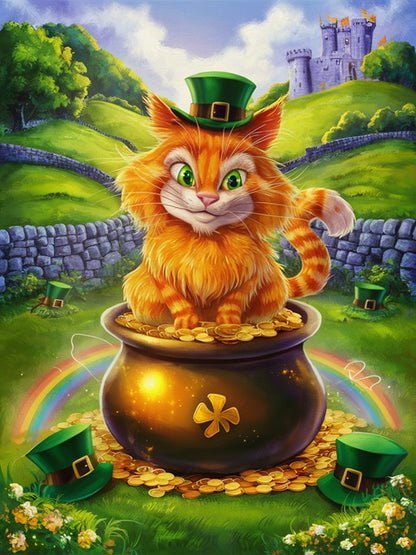 Irische Katze auf Goldschatz - Malen-nach-Zahlen-Shop