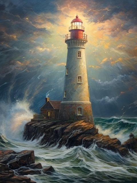 Lighthouse in the Storm - Painting by numbers shop