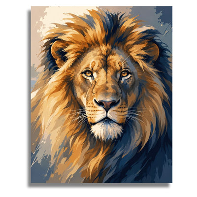 Painting of a lion with a detailed mane on a neutral background. Lion Head - Paint by numbers
