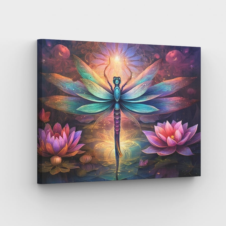 Lotus Flowers and Dragonflies Canvas - Painting by numbers shop