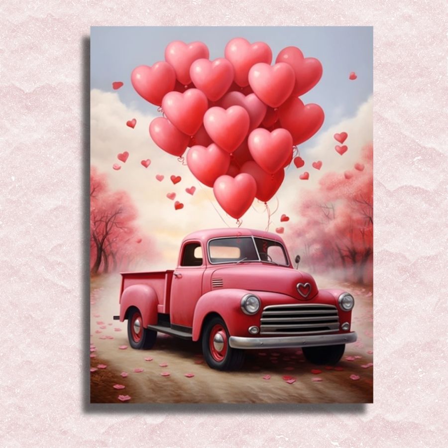 Love Balloon Red Truck Canvas - Painting by numbers shop