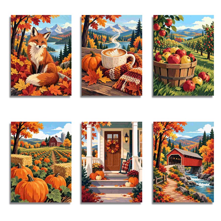 Cozy Fall Mini Paint by Numbers – 6 Pack - Paint by numbers