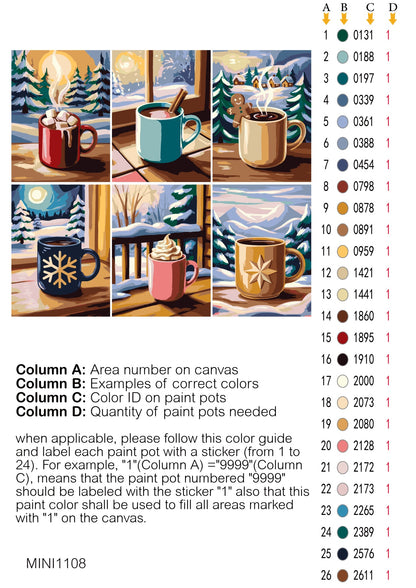 Mini Cozy Winter Mugs - Paint by numbers - color card