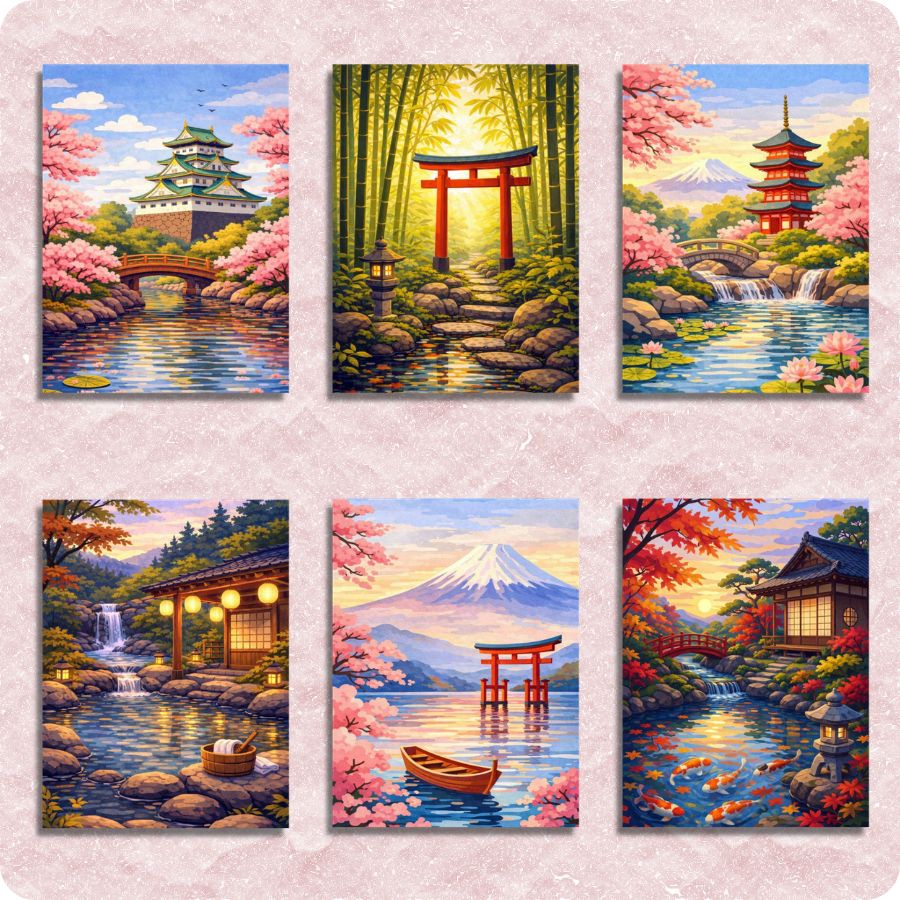 Mini Japan Scenes 6 Pack Paint by Numbers