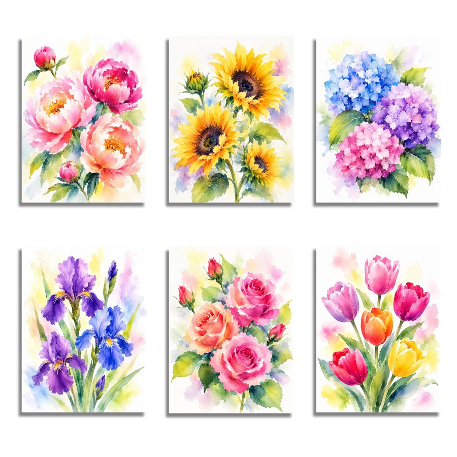 Mini Watercolor Flower Garden - Paint by numbers 6 pack