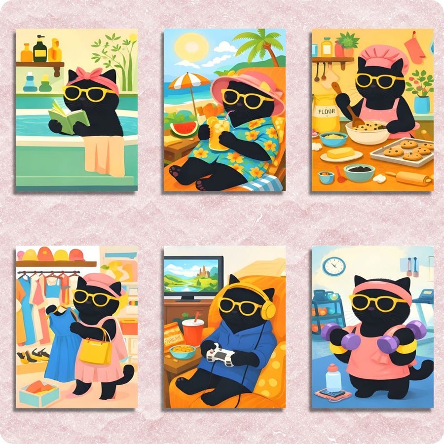 Mini Katten Vrije Dag 6-Pack Schilderen op Nummer - Paint by numbers