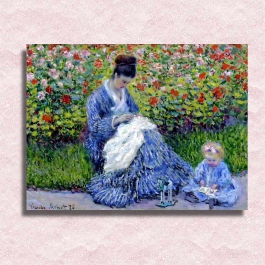Claude Monet - Camille Monet en een kind Canvas - Schilderij op nummerwinkel