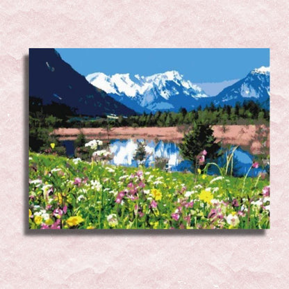 Bergen en bloemen landschap canvas - Schilderen op nummer winkel