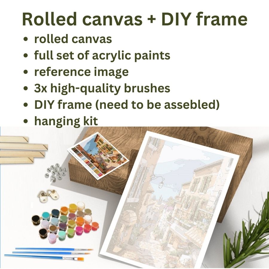 Malen-nach-Zahlen-Shop – gerollte Leinwand + DIY-Rahmen