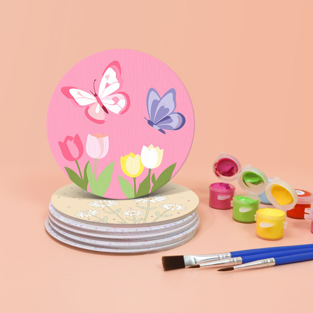 Pastel Butterflies Coasters - 6 Pack Paint by Numbers Package