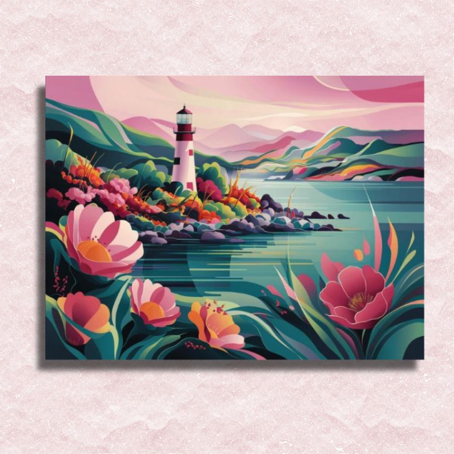 Peaceful Flowery Lighthouse Canvas - Paint by numbers