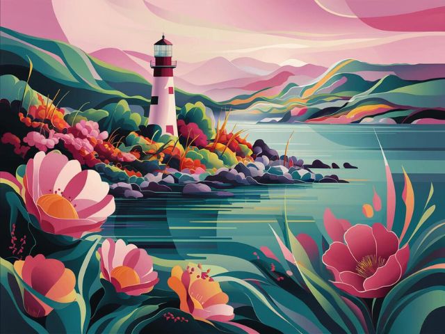 Peaceful Flowery Lighthouse - Paint by numbers