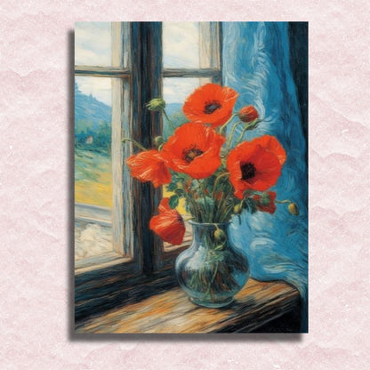 Poppy Flowers in Vase Canvas - Painting by numbers shop