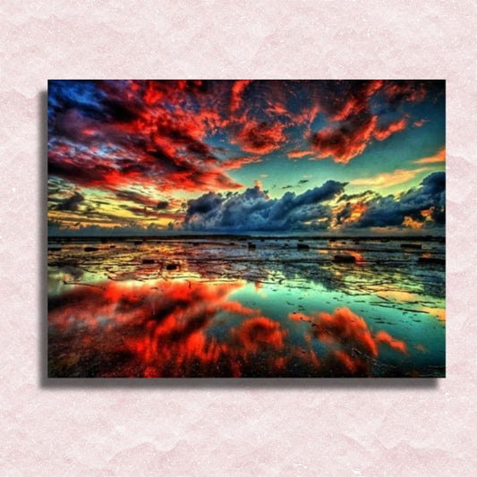 Red Clouds Reflection Canvas - Paint by numbers