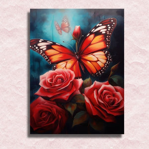 Rote Rose, geliebt von Schmetterlingen, Leinwand – Malen-nach-Zahlen-Shop