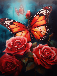 Rote Rose von Schmetterlingen geliebt - Malen-nach-Zahlen-Shop
