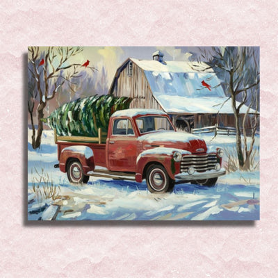 Red Truck Winter Retreat Canvas - Paint by numbers
