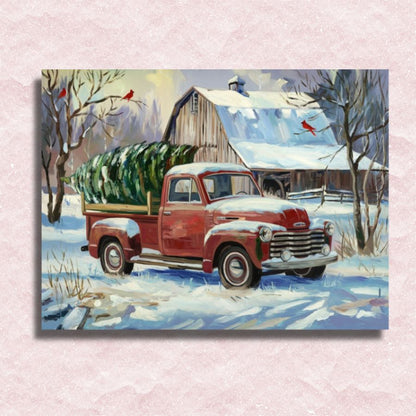 Red Truck Winter Retreat Canvas - Paint by numbers