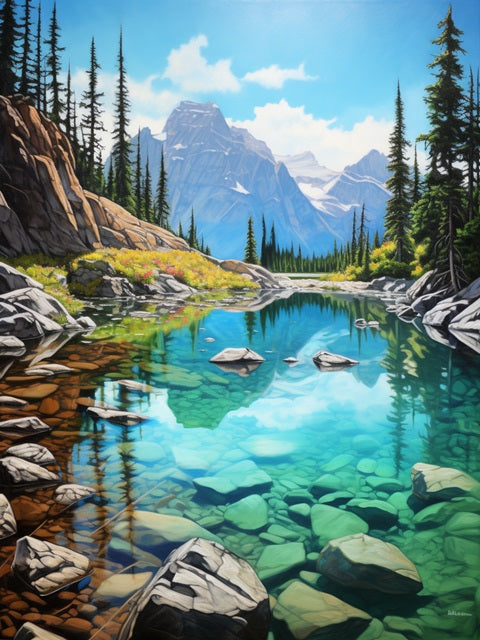 Rocky Mountains Lake Reflection Paint by Numbers