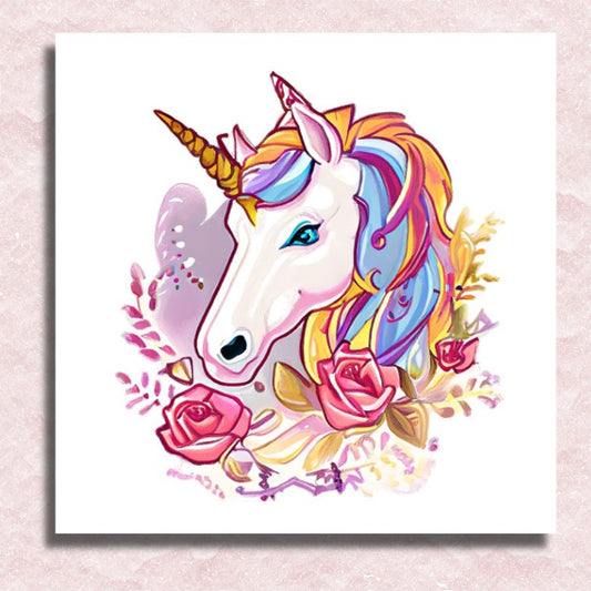 Rose Adorned Unicorn Canvas - Painting by numbers shop