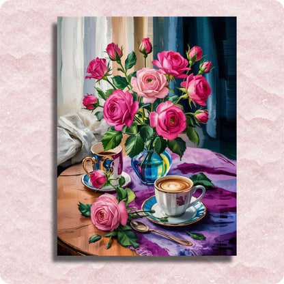 Roses and Cappuccino Canvas - Paint by numbers