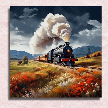 Rustieke Locomotiefreis Canvas - Schilderij op nummerwinkel