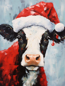 Weihnachtsmann-Kuhporträt – Malen nach Zahlen