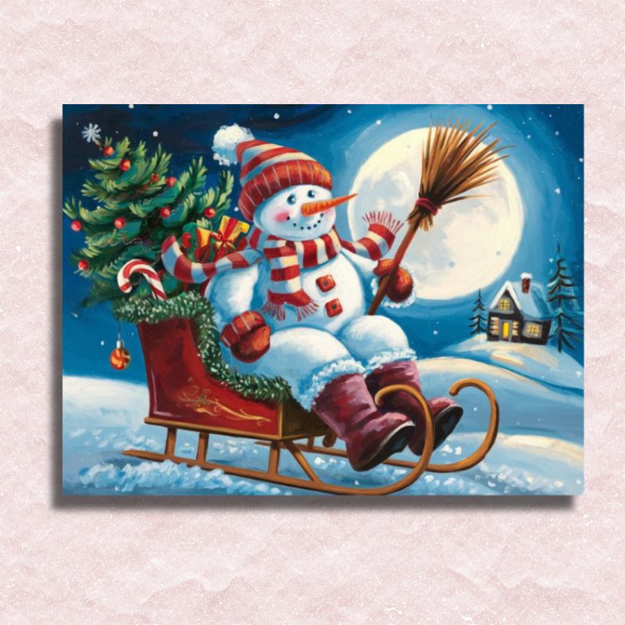 Snowman Sleigh Ride Canvas - Paint by numbers