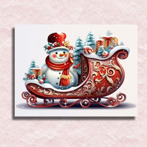 Sneeuwpop-sledetocht Canvas - Schilderij op nummerwinkel